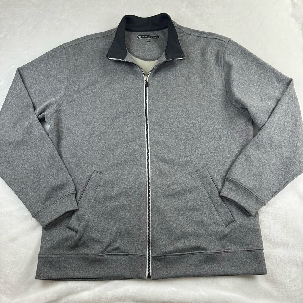 Pebble Beach Mens Size Large Golf Sweater Full Zip Jacket Grey Long Sleeve